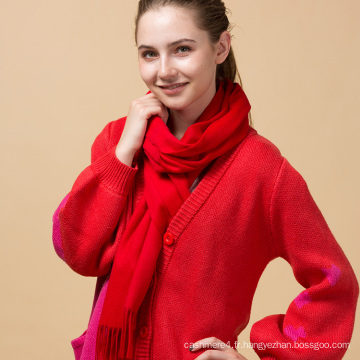 Personnalisé feutré frangé femmes rouge épais hiver couleur pure 100% écharpe en cachemire